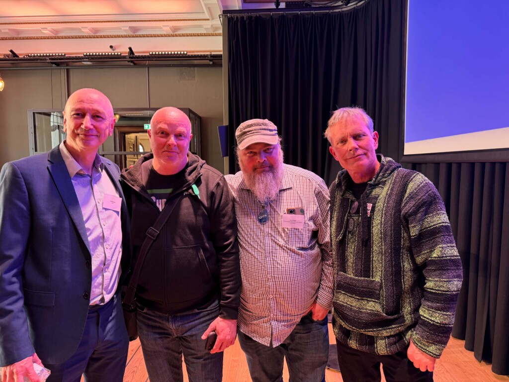 Neil Woods, (LEAP), tidligere undercover politimann i England. Jan Ivar Småvik, Terje Olden og Arild Knutsen under Nordic Mobilization on Human Rights and Drug Policy conference på Sentralen i Oslo